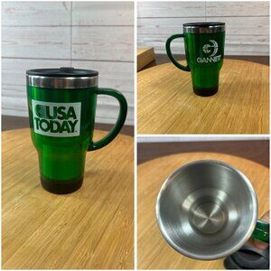 USA Today Gannett Stainless steel Coffee Mug 16 Oz Green w/ Black slide lock Lid